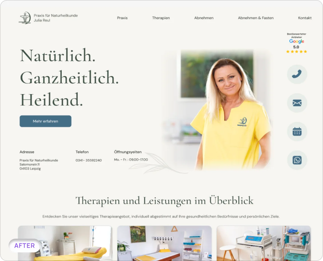 Naturopathy practice website after the redesign