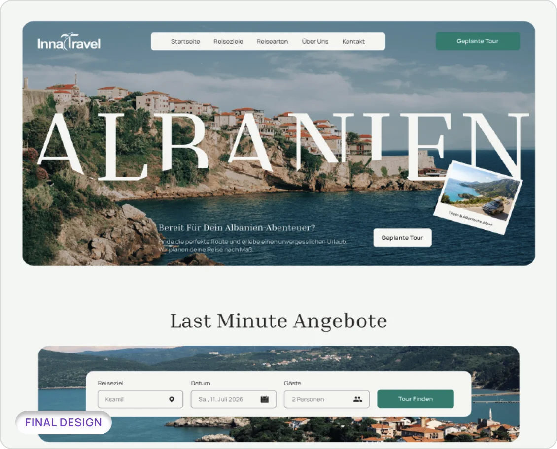 Final design of the InnaTravel website