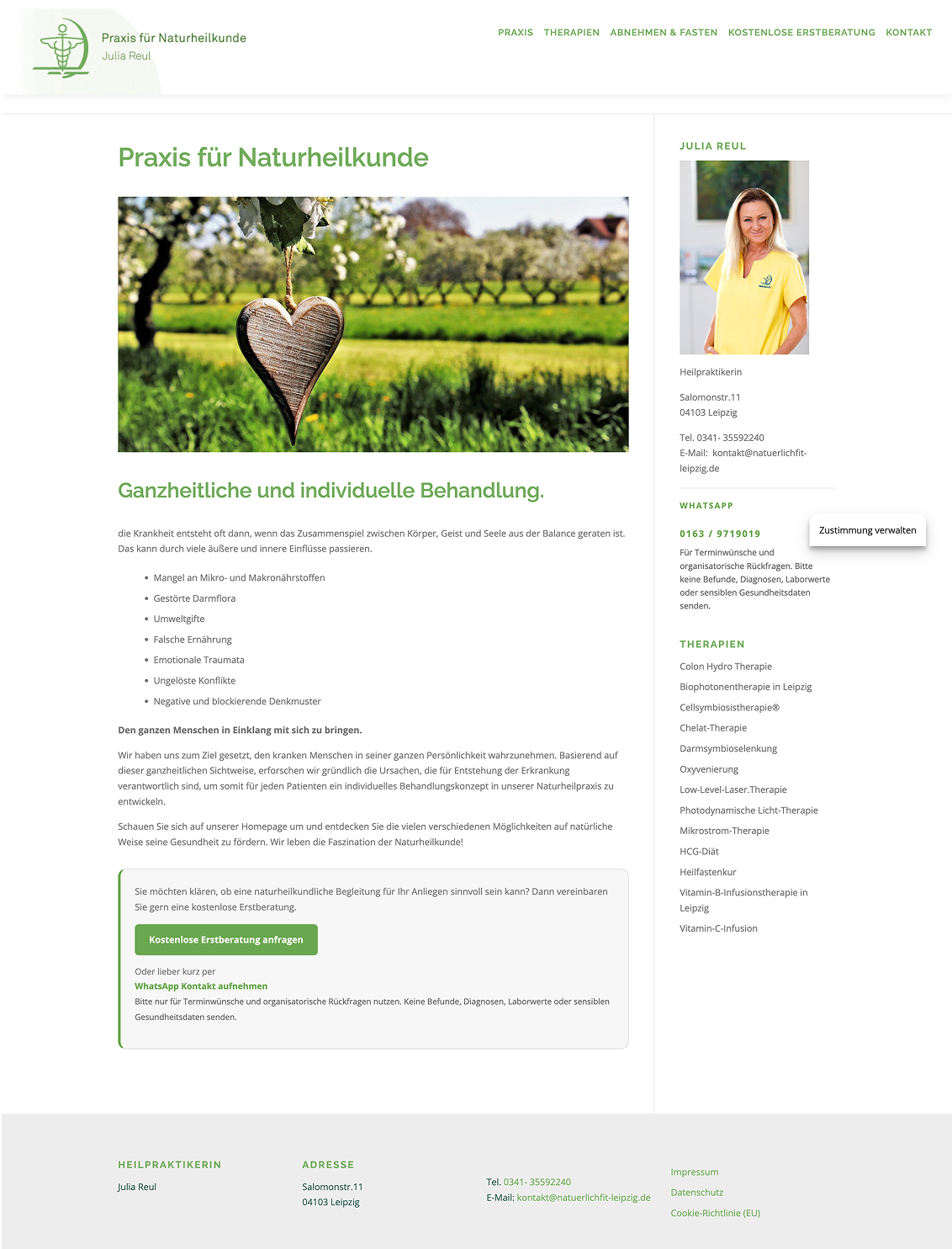 Website der Naturheilpraxis vor dem Redesign