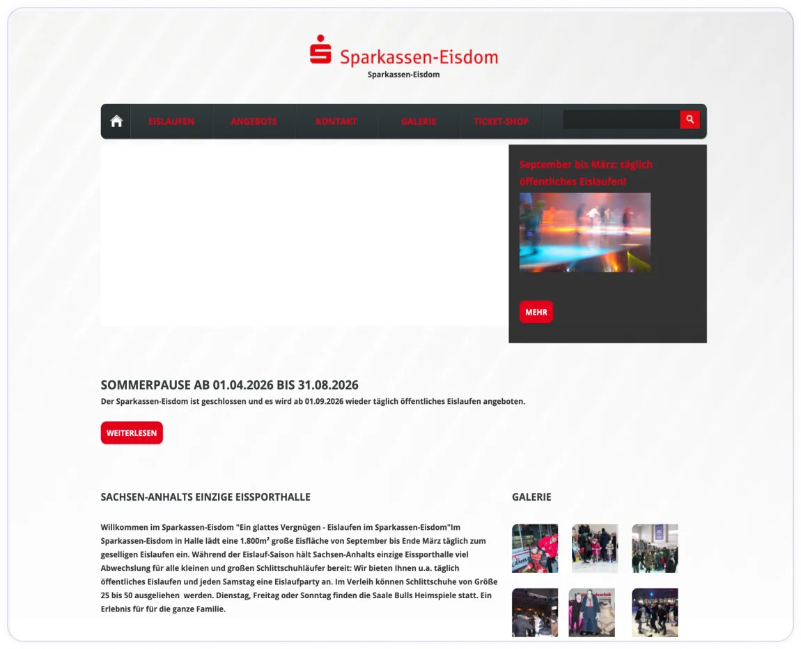 Sparkassen-Eisdom website before the redesign